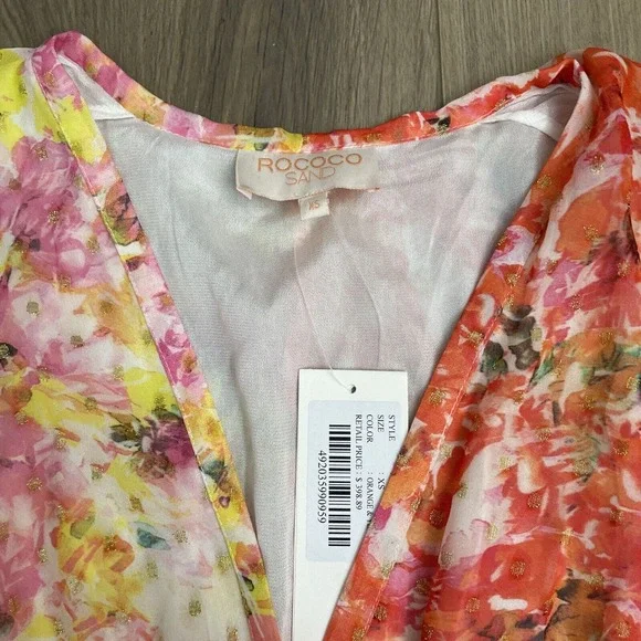 NEW ROCOCO SAND Size XS Nesh Mix Floral V Neck Maxi Dress Orange Yellow $398 - Picture 6 of 9